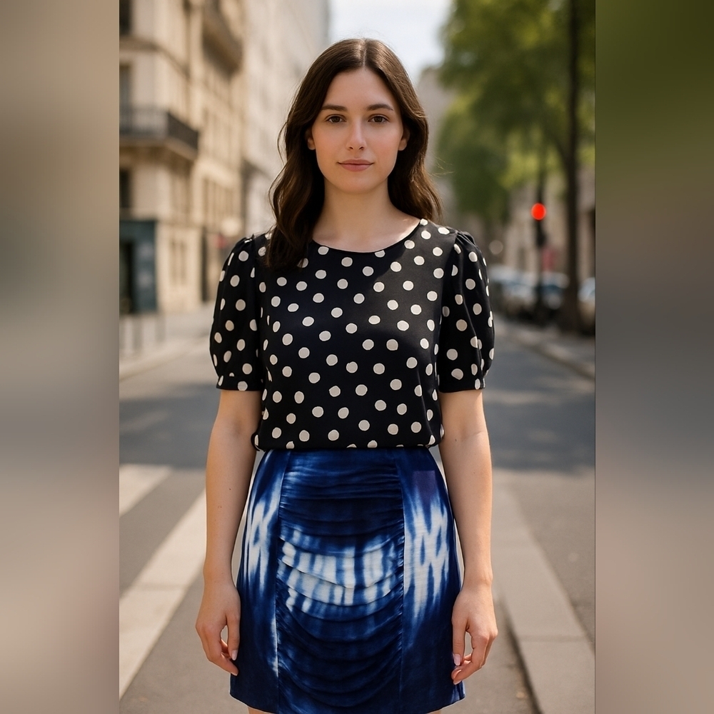 Blousology Polka Dot Puff Sleeve Top